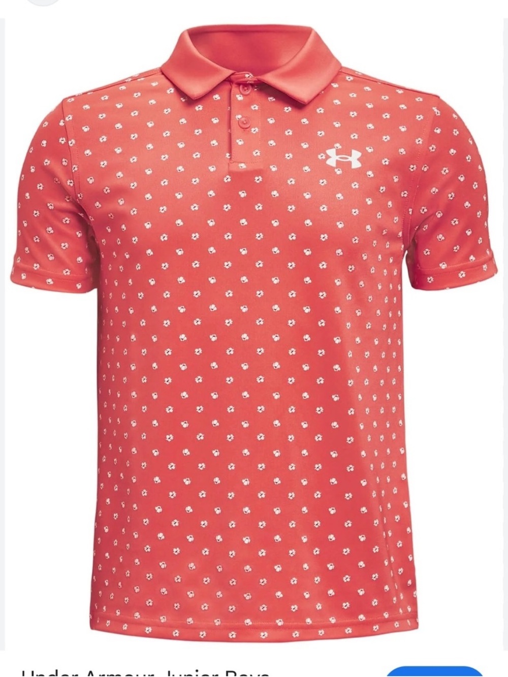 Under Armour Boys Golf Polo Small Youth Red Floral Print HeatGear Shirt - Picture 1 of 5